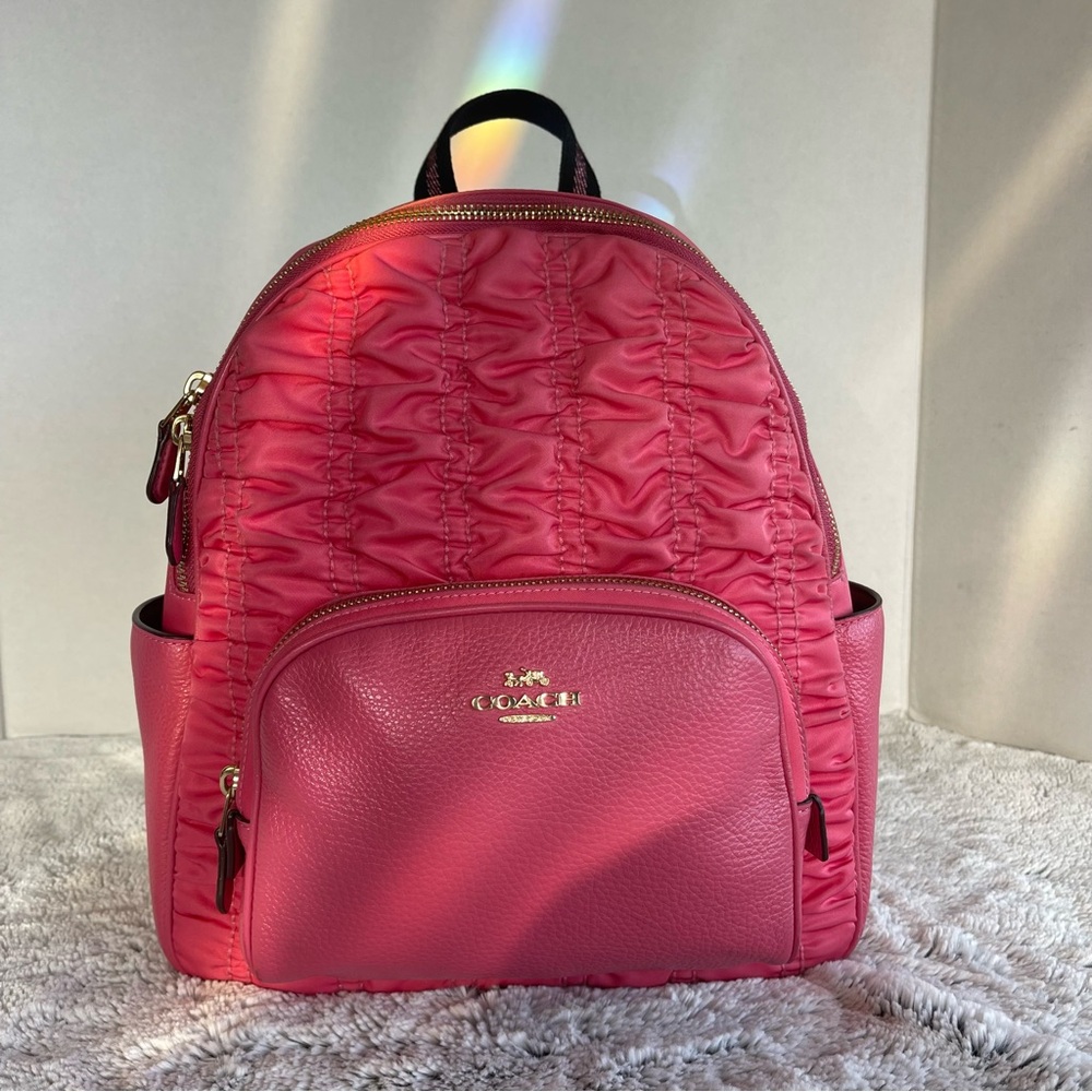 Coach C4094 Court Backpack with Ruching Nylon & Pebble Leather Confetti Pink